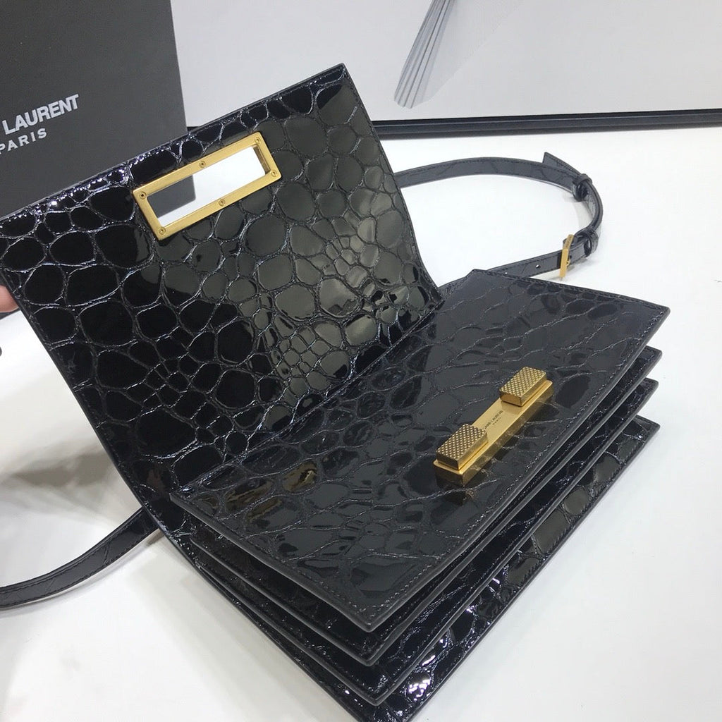 Cassandra Small Crossbody Bag With Stone Print Black For Women 7.4in/19cm YSL