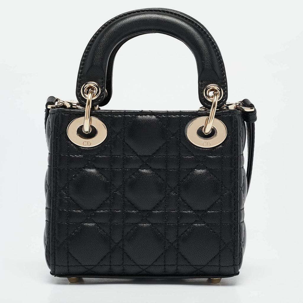 Dior Black Cannage Leather Micro Lady Dior Tote