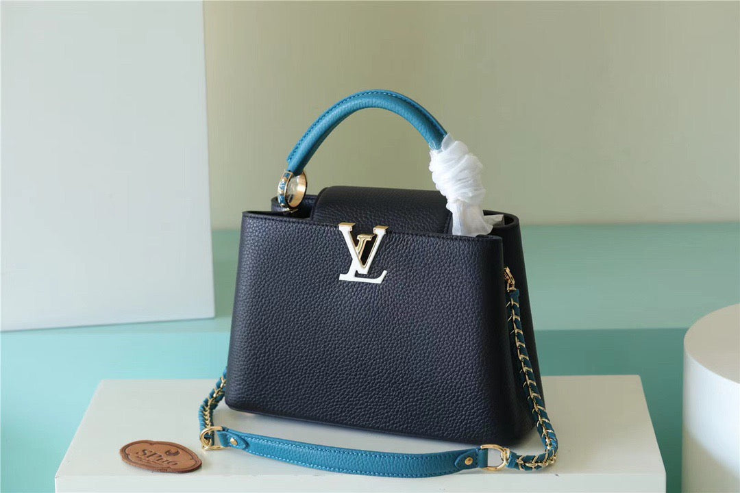 Louis Vuitton Capucines Taurillon Black/Blue For Women, WomenÃƒÂ¢Ã¢â€šÂ¬Ã¢â€žÂ¢s Bags, Shoulder And Crossbody Bags 10.6in/27cm Louis Vuitton