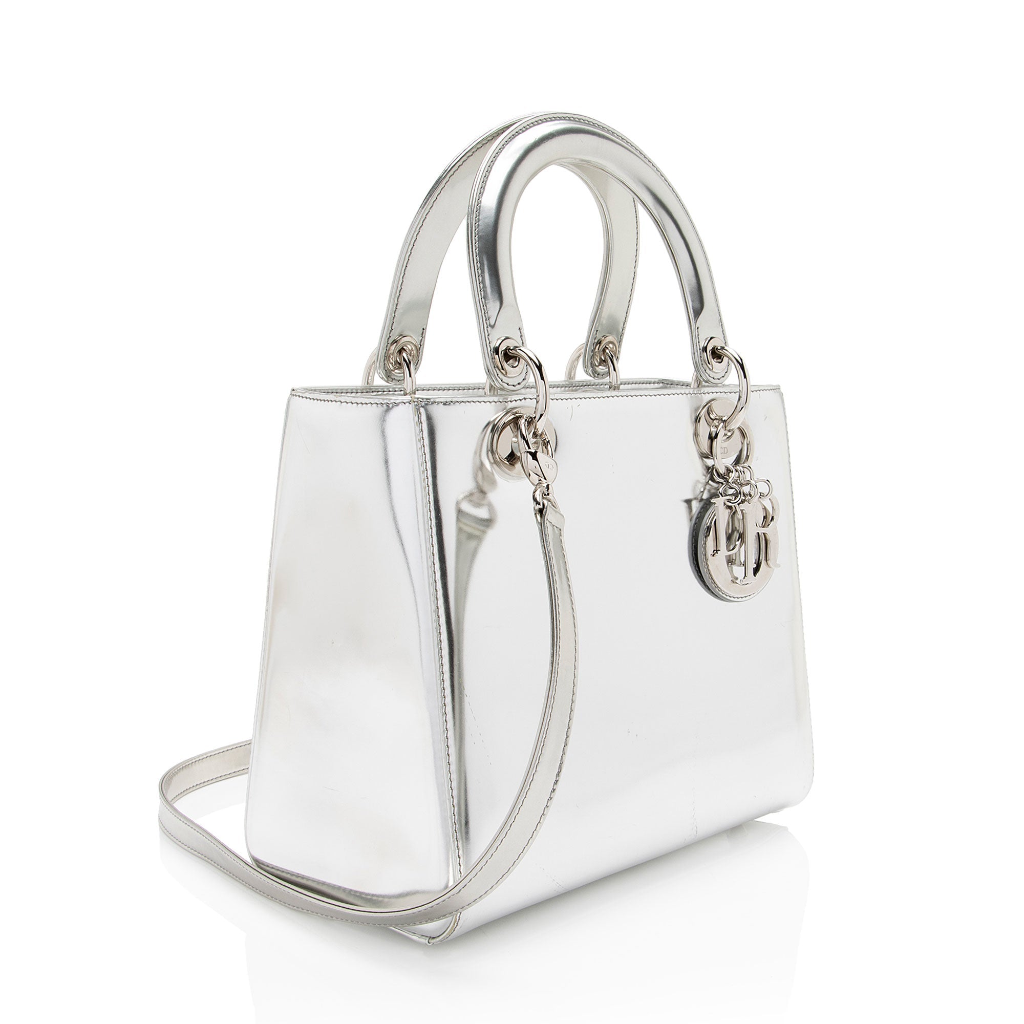 Dior Metallic  Leather Lady Dior Medium Tote