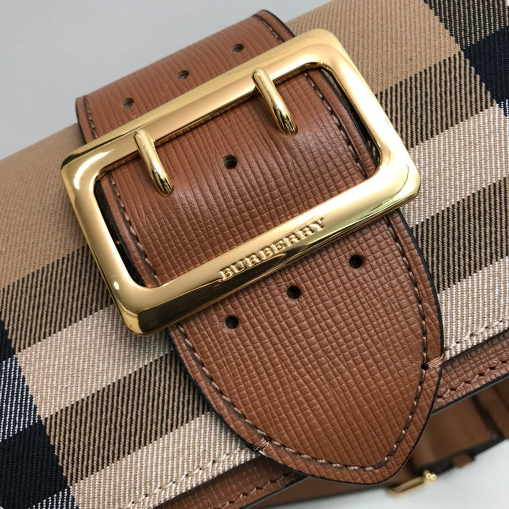 Burberry Small Bridle House Check And Buckle Crossbody Brown For Women, Bags 7.8in/20cm