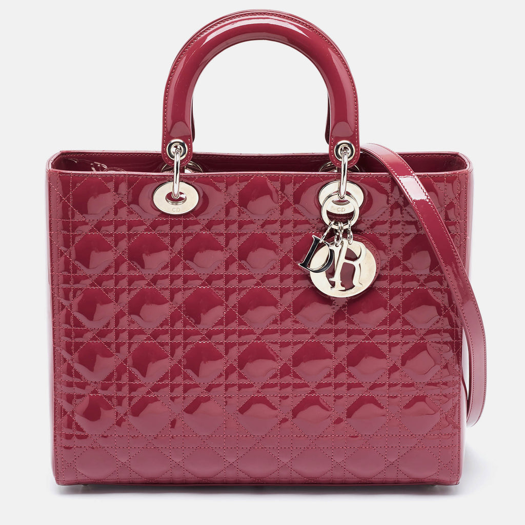 Dior Fuchsia Cannage  Leather Large Lady Dior Tote