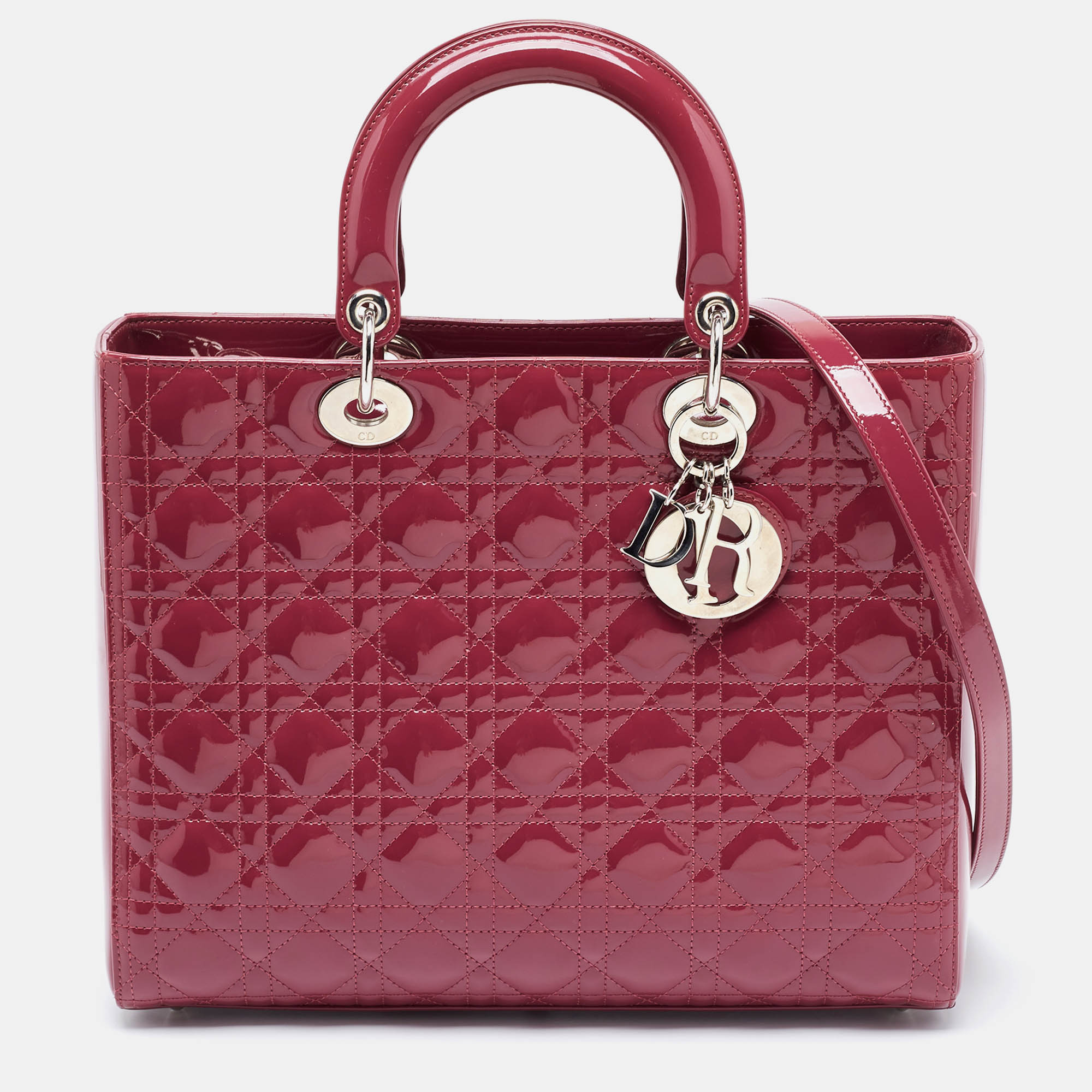 Dior Fuchsia Cannage  Leather Large Lady Dior Tote