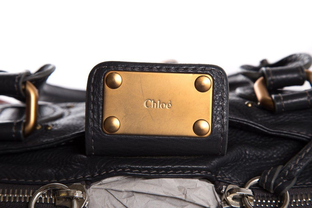 Chaneloé Midnight Navy Leather Pad-Lock Large Shoulder Bag