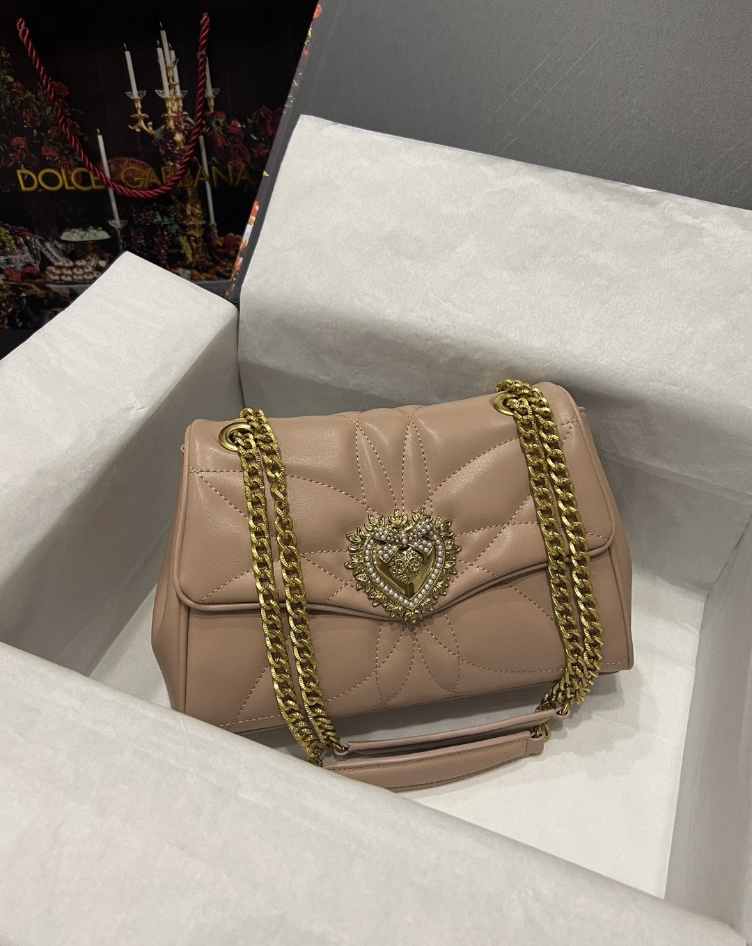 Large Devotion Shoulder Bag In Quilted Nappa Beige For Women 11.4in/29cm GLAMI