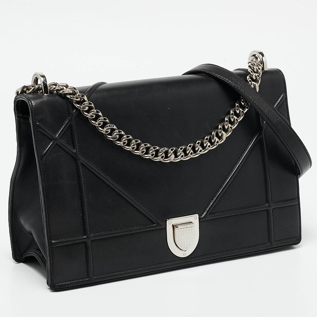 Dior Black Leather Large Diorama Flap Shoulder Bag