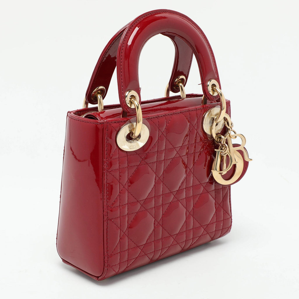 Dior Red Cannage  Leather Mini Chain Lady Dior Tote