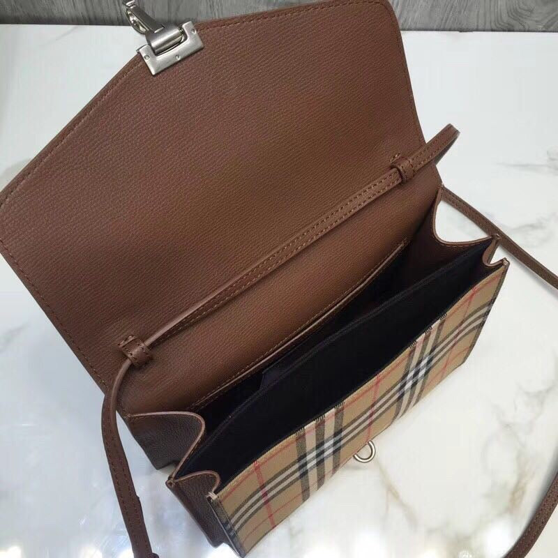 Small Vintage Check And Crossbody Bag Brown For Women, WomenÃ¢â‚¬â„¢s Bags 9in/24cm