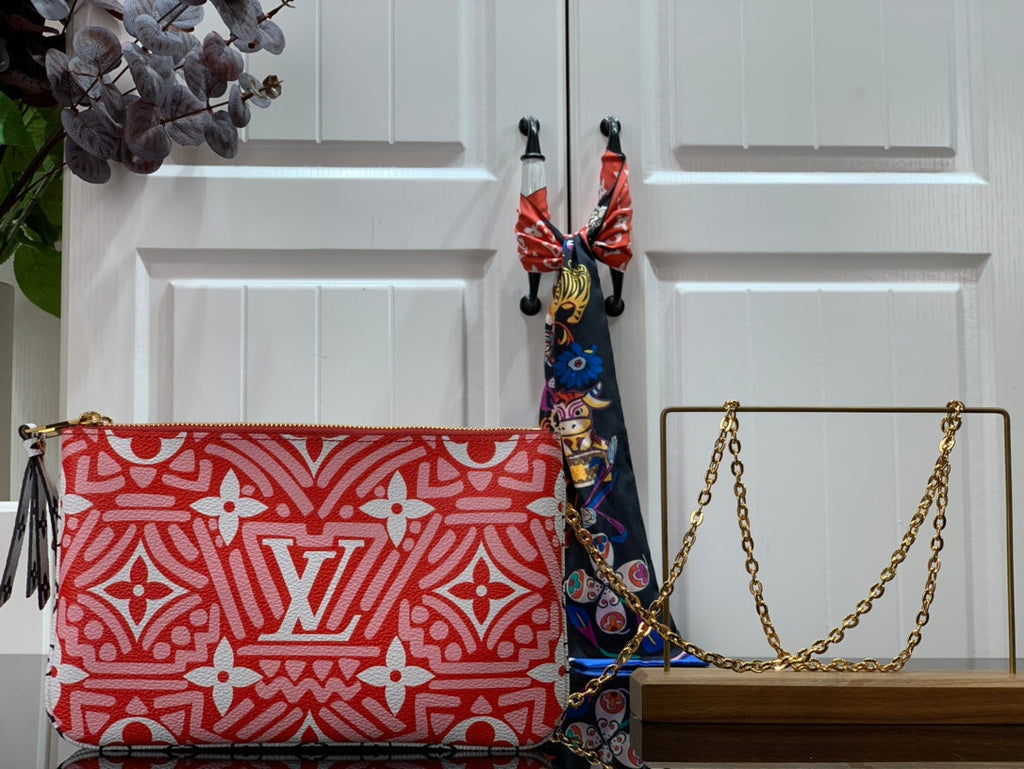 Louis Vuitton Louis Vuitton Crafty Double Zip Pochette Monogram Canvas Red/White For Women,  Shoulder And Crossbody Bags 7.9in/20cm Louis Vuitton