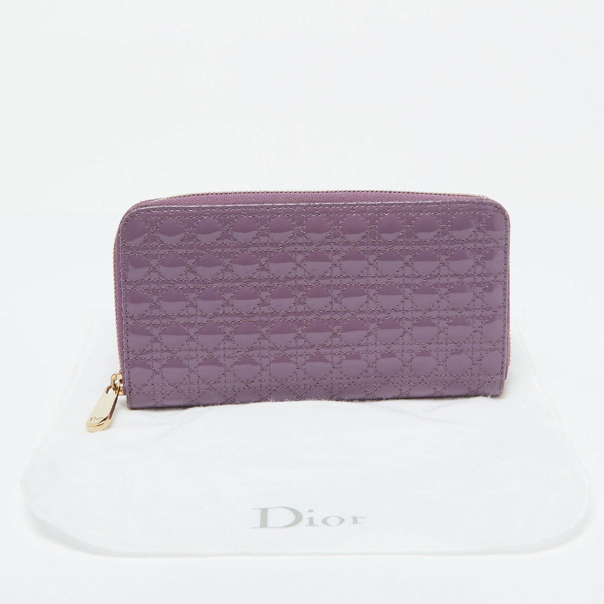 Dior Purple Cannage  Leather Lady Dior Zip Around Wallet