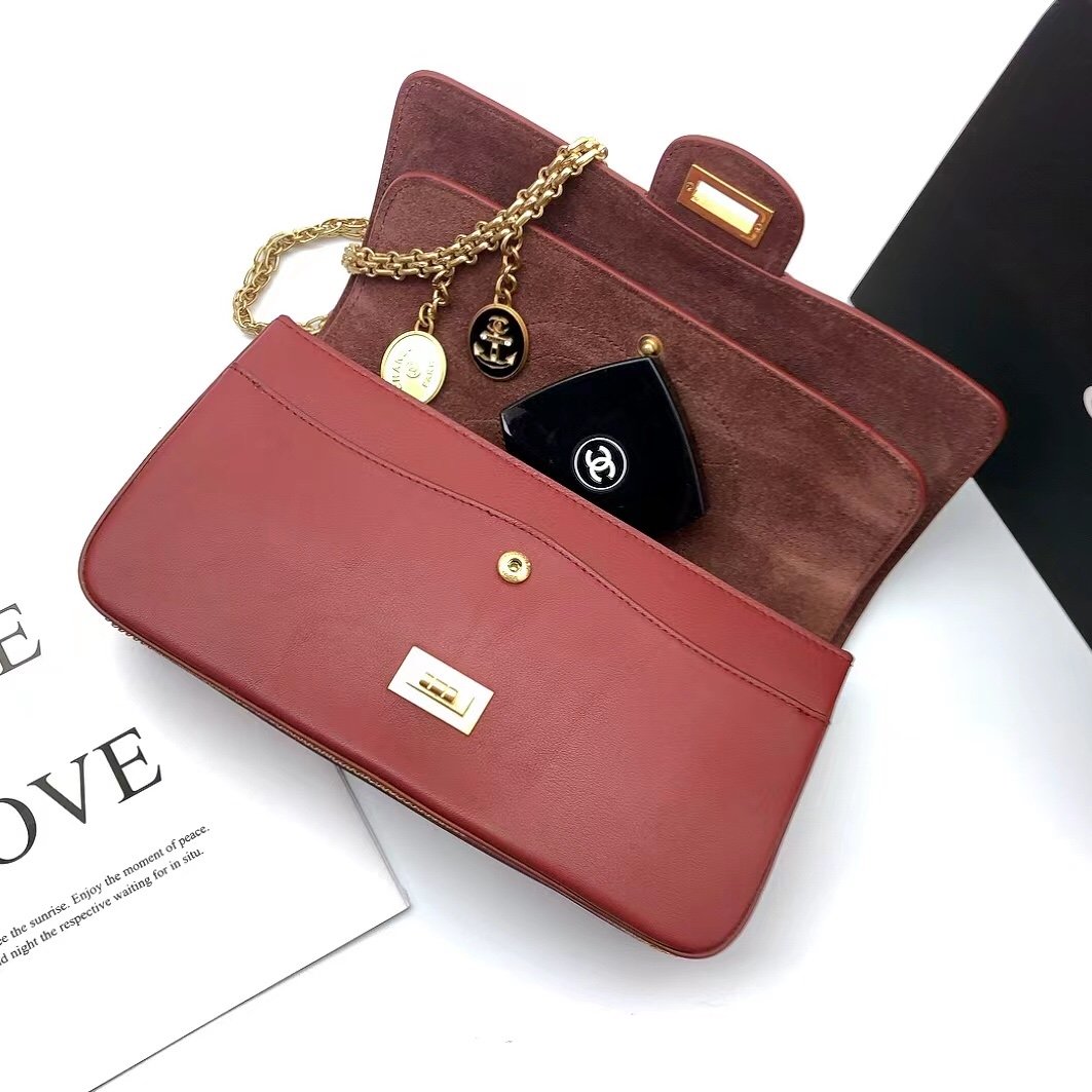ChanelMaroon Medallion Nude Reissue 2.55 Classic 225 GlamIap Red Bag For Women 24cm/9.4in