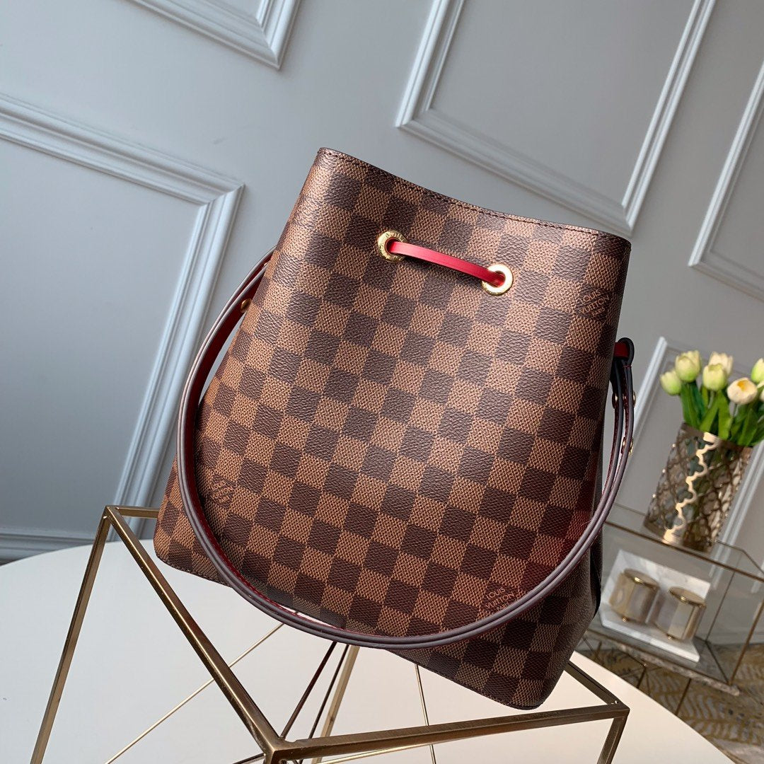 Louis Vuitton NeoNoe MM Bucket Bag Damier Ebene Canvas Cherry Berry For Women,  Shoulder And Crossbody Bags 10.2in/26cm Louis Vuitton N40214