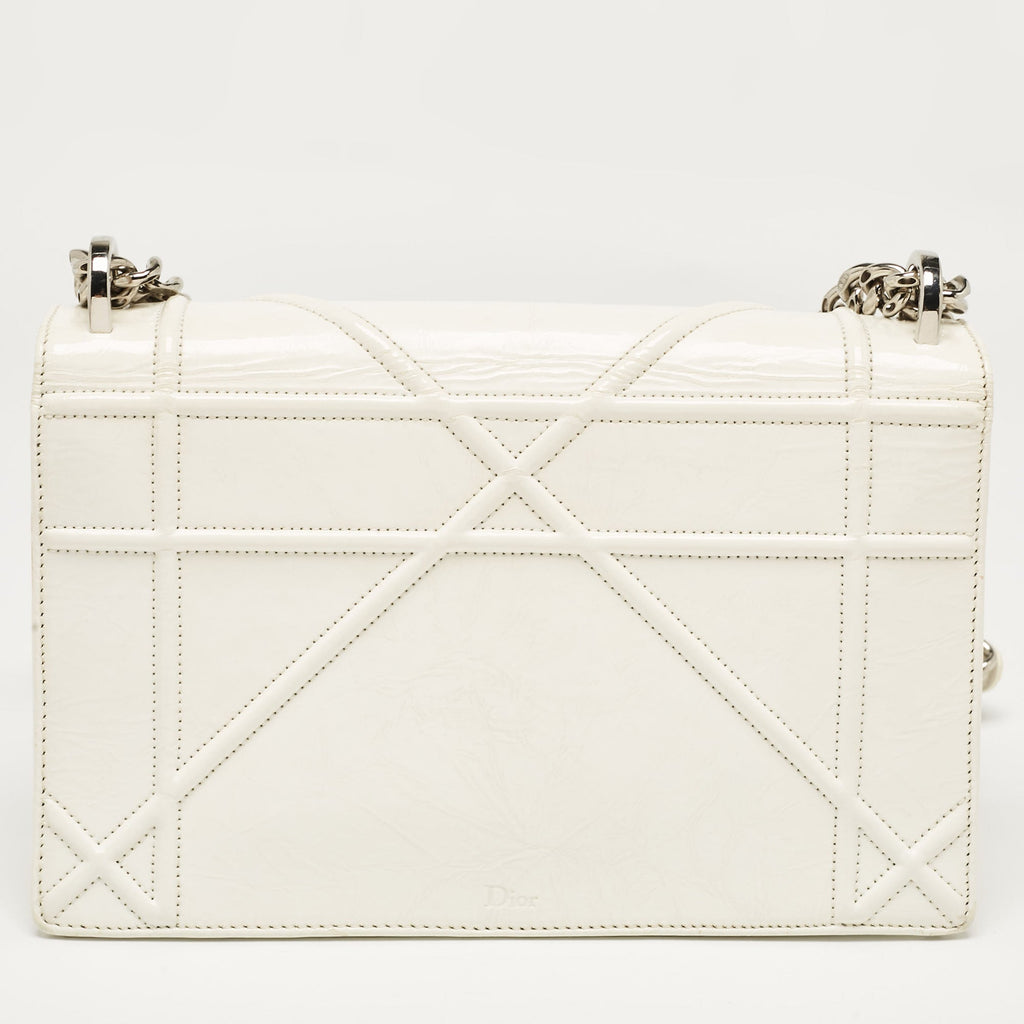 Dior White Crinkled  Leather Medium Diorama Shoulder Bag