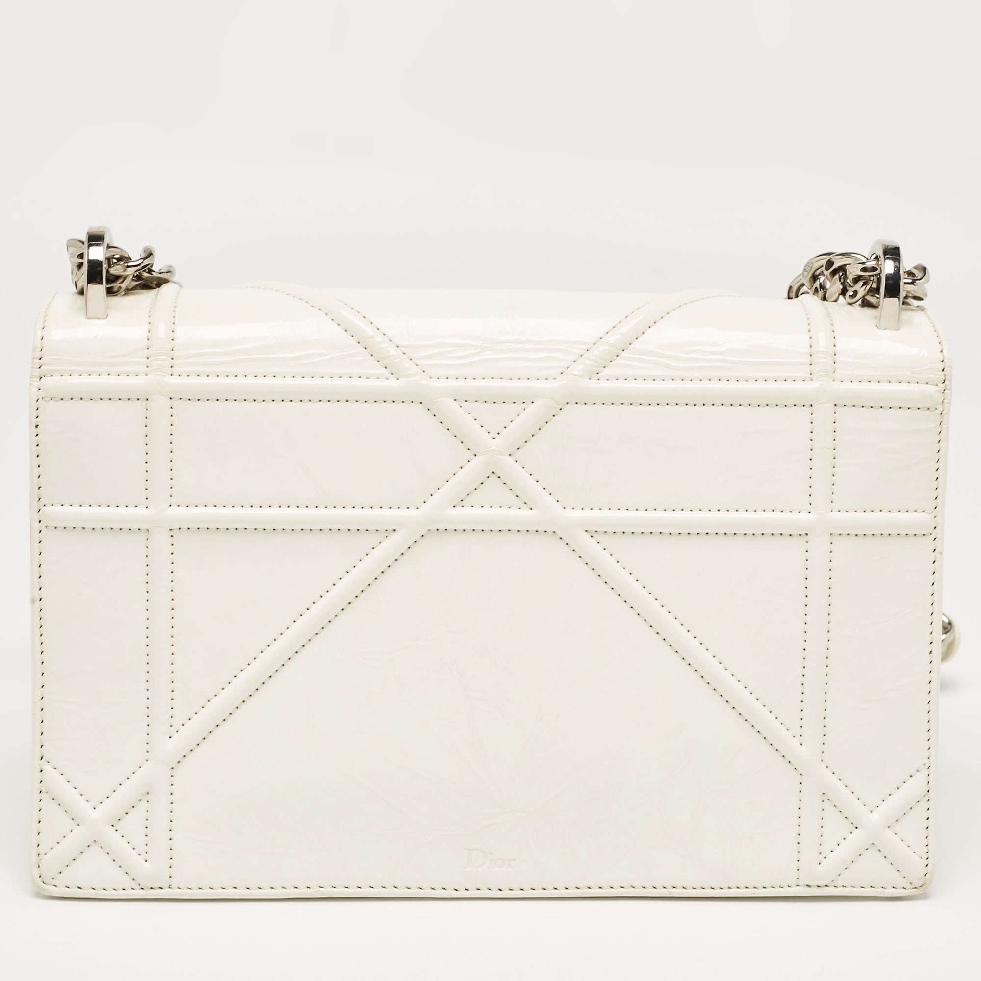 Dior White Crinkled  Leather Medium Diorama Shoulder Bag
