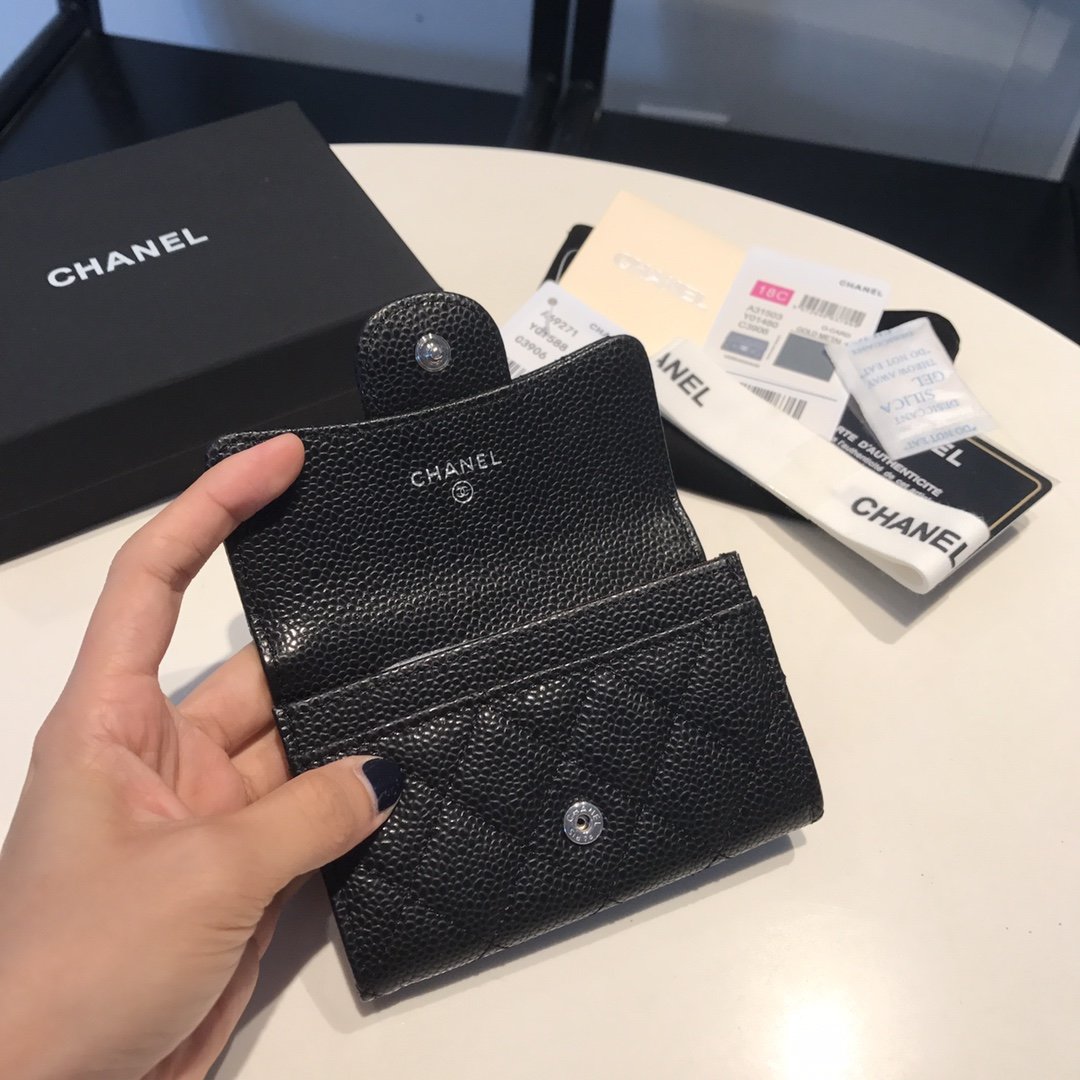 Chanel Classic Card Holder SiLouis Vuittoner Hardware Black For Women, Women’s Wallet 4.5in/11.5cm