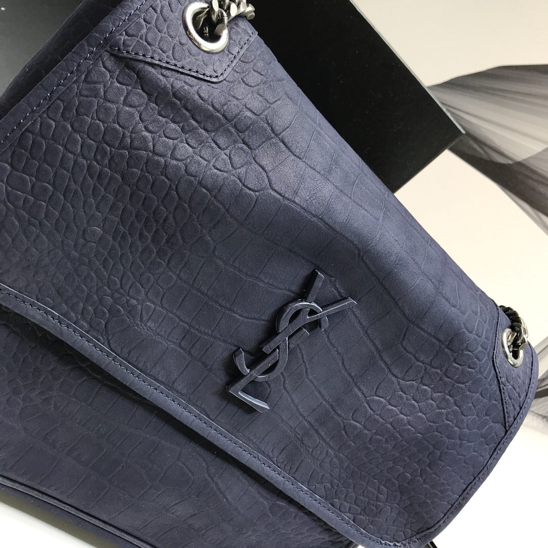 YSSL Niki Medium Chain Bag In-Embossed NavyÂ For Women 11in/28cm YSL