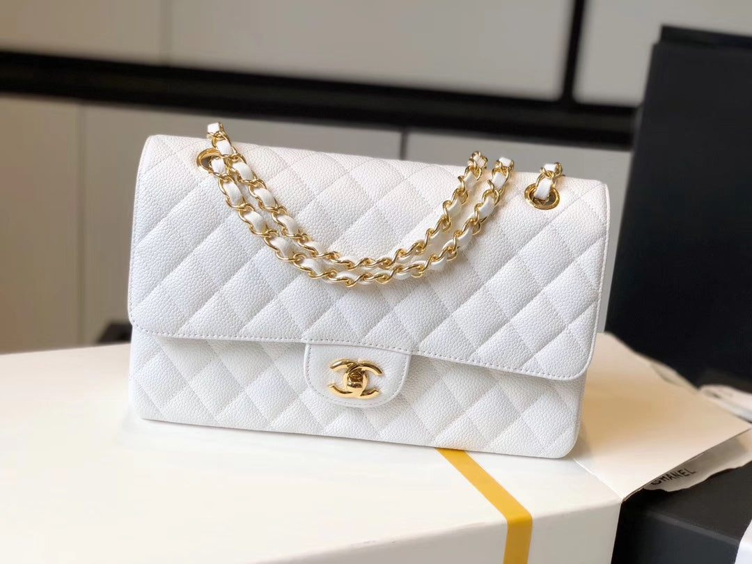 Chanel Classic MeGLAMIum GlamIapbag Golden Hardware White 10in/25.5cm