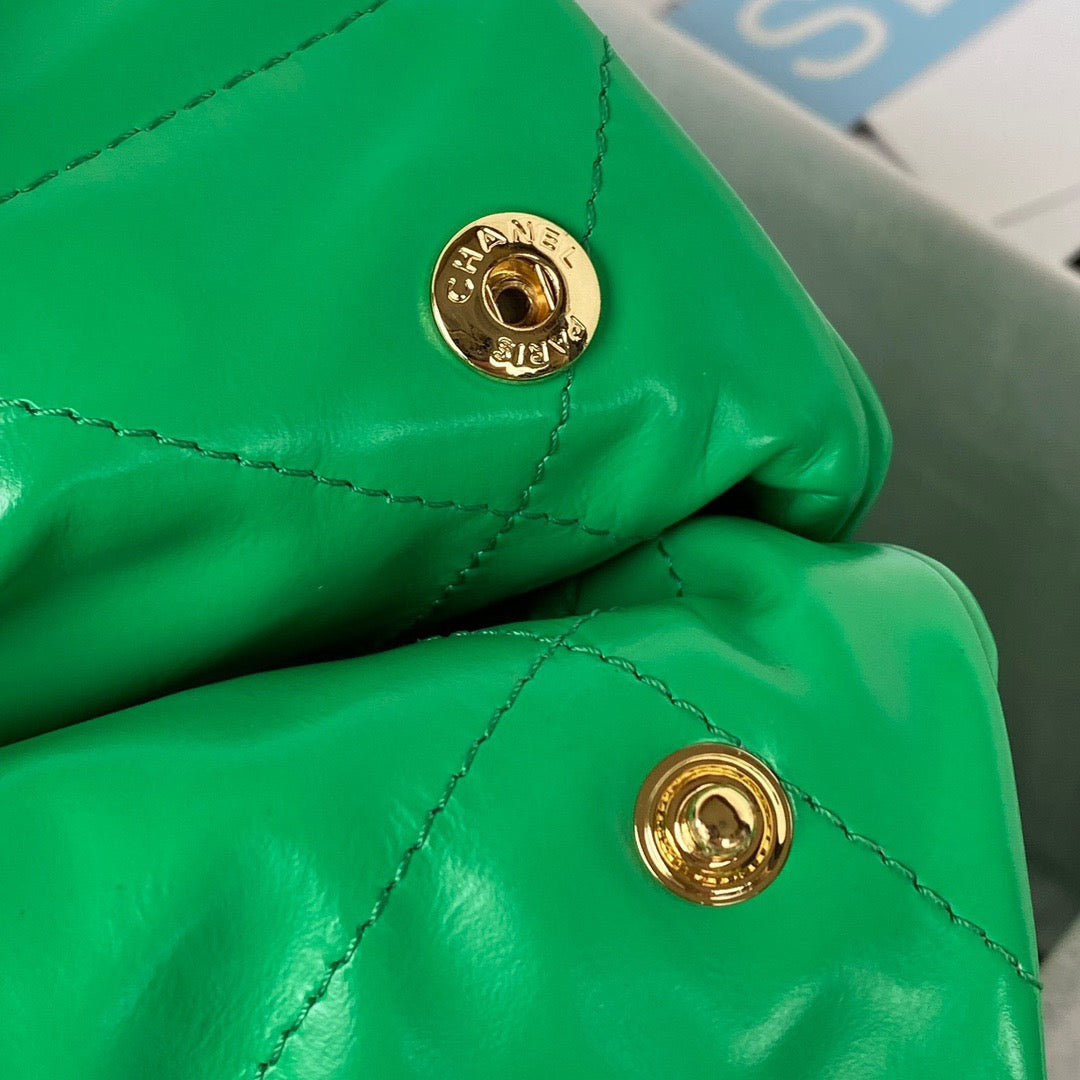 Chanel 22 Handbag Gold Hardware Shiny Green For Women Handbags, Shoulder Bags 16.5in/38cm AS3261