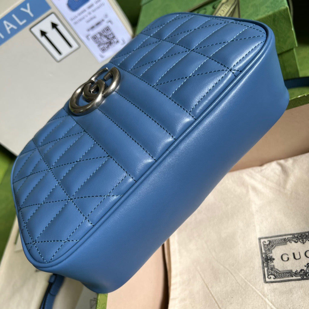 Gucci Marmont Matelasse Shoulder Bag Blue For Women, Women’s Bags 9.5in/24cm Gucci 634936 UM8BF 4340