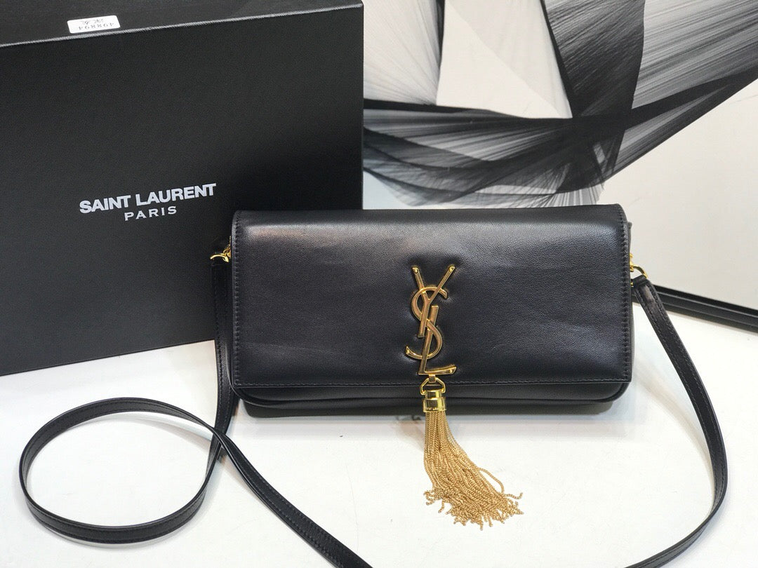 YSSL Kate Tassel Small Shoulder Bag Black For Women 10in/26cm YSL P00483545