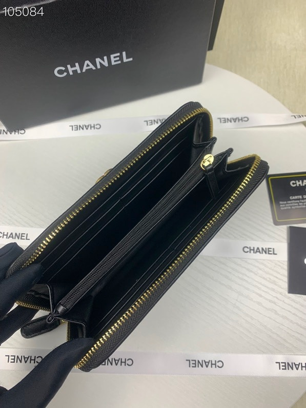 Chanel CHL BOY LONG ZIPPED WALLET WITH GOLD HARDWARE BLACK 19.4CM