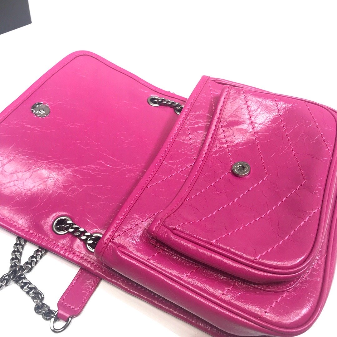 YSSL Niki Baby Chain Bag In Crinkled  Dark Pink For Women 8in/21cm YSL