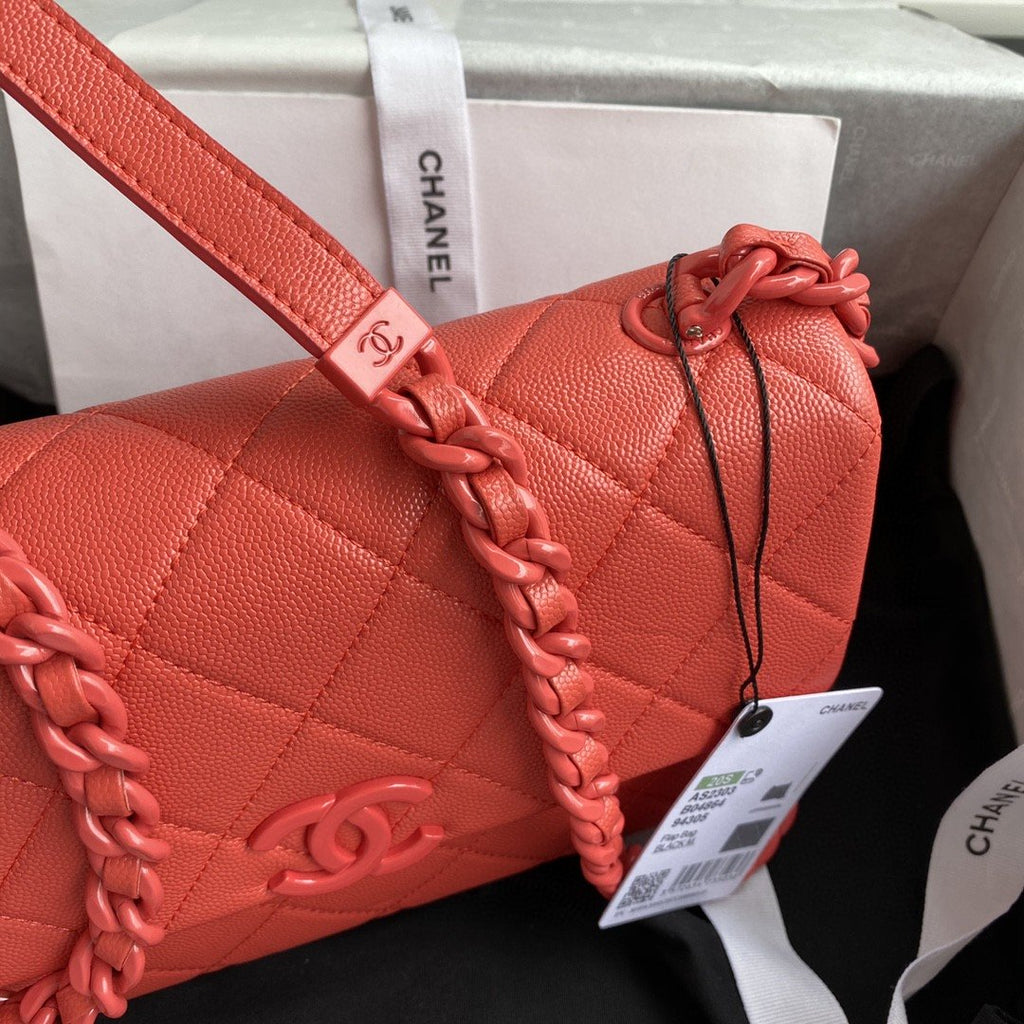 ChanelFlap Bag Red Hardware Grained Red For Women, Women’s Handbags, Shoulder Bags 9.4in/24cm AS2303