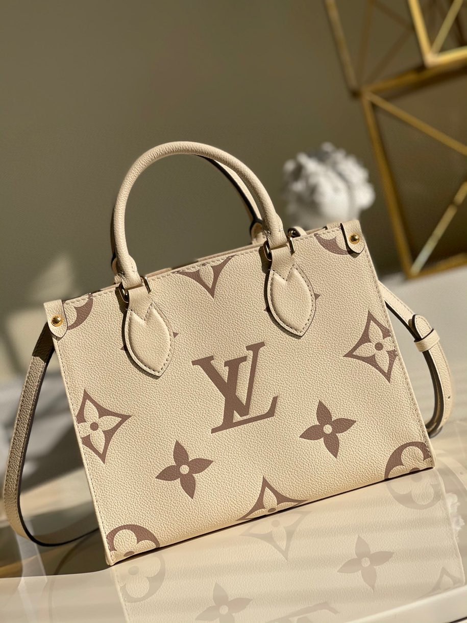 Louis Vuitton Onthego PM Monogram Empreinte Tourterelle Grey/Beige For Women,  Shoulder And Crossbody Bags 9.8in/25cm Louis Vuitton M45654