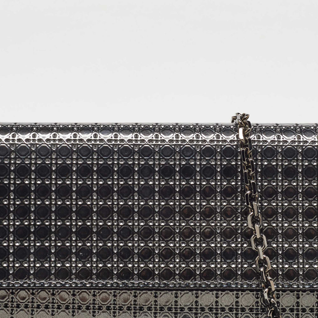 Dior Metallic  Leather Micro Cannage Croisiere Wallet On Chain