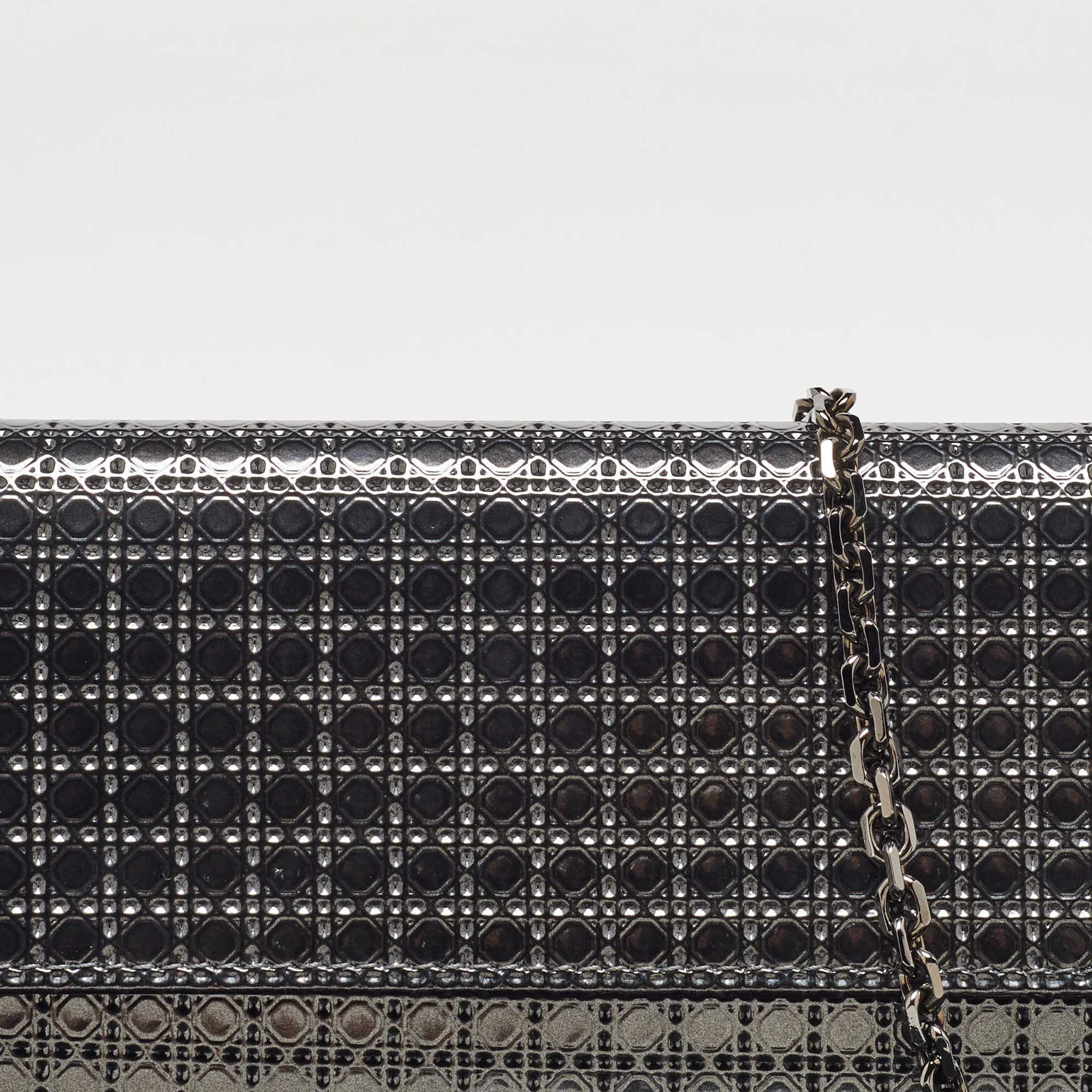 Dior Metallic  Leather Micro Cannage Croisiere Wallet On Chain
