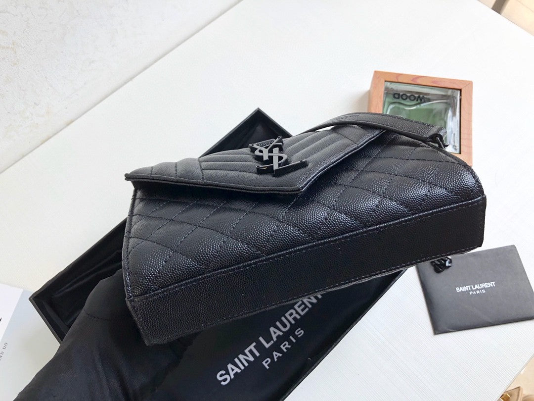 YSSL Envelope Small Bag In Mix MatelassÃ© Grain De Poudre Black For Women 8in/21cm YSL 600195BOW981000