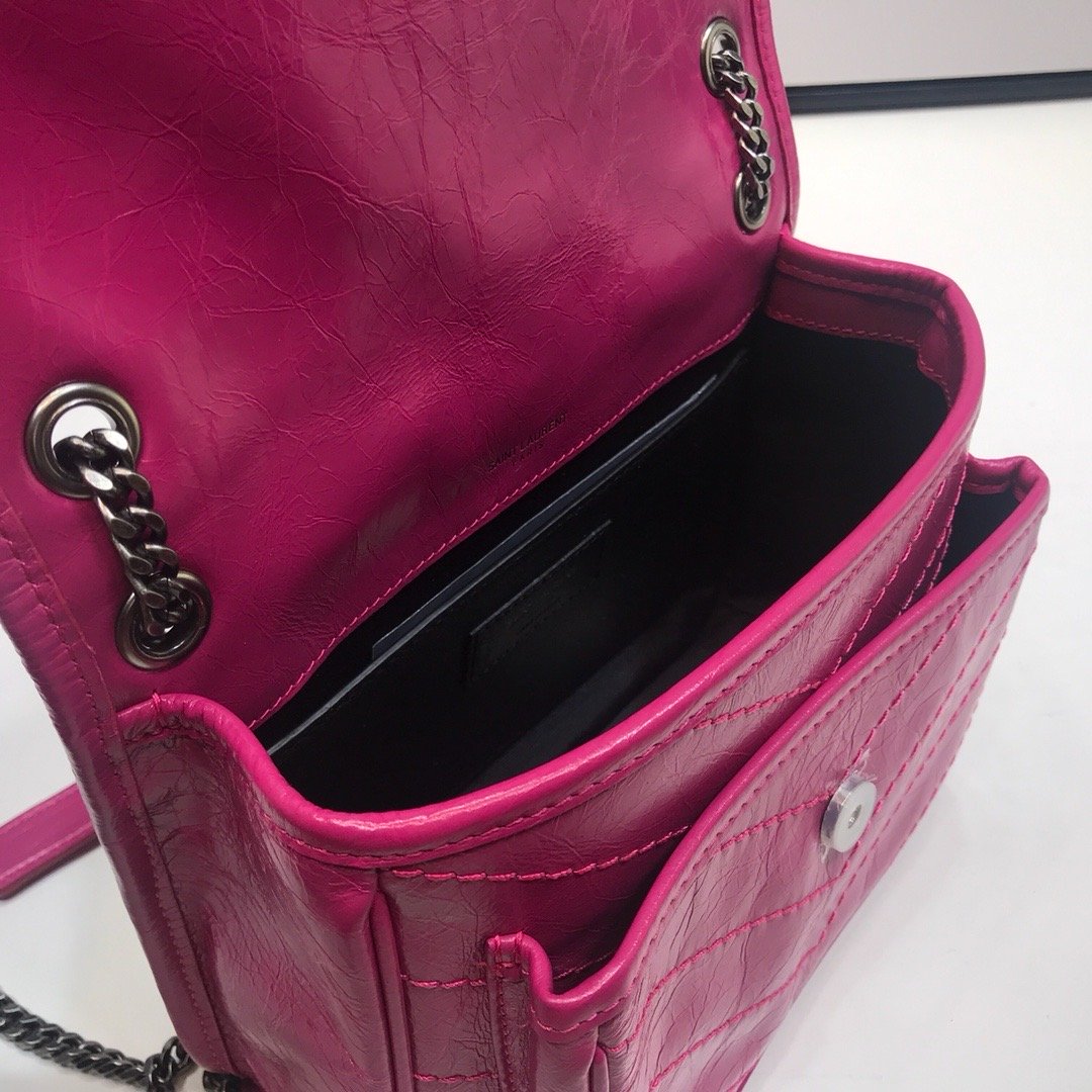 YSSL Niki Baby Chain Bag In Crinkled  Dark Pink For Women 8in/21cm YSL