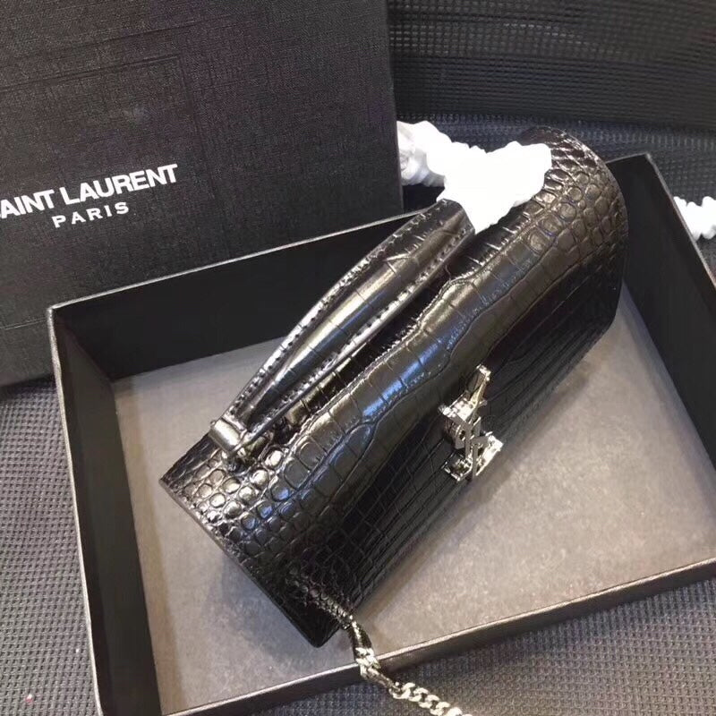 YSSL Sunset Chain Wallet Â In-Embossed Black For Women 8in/21cm YSL