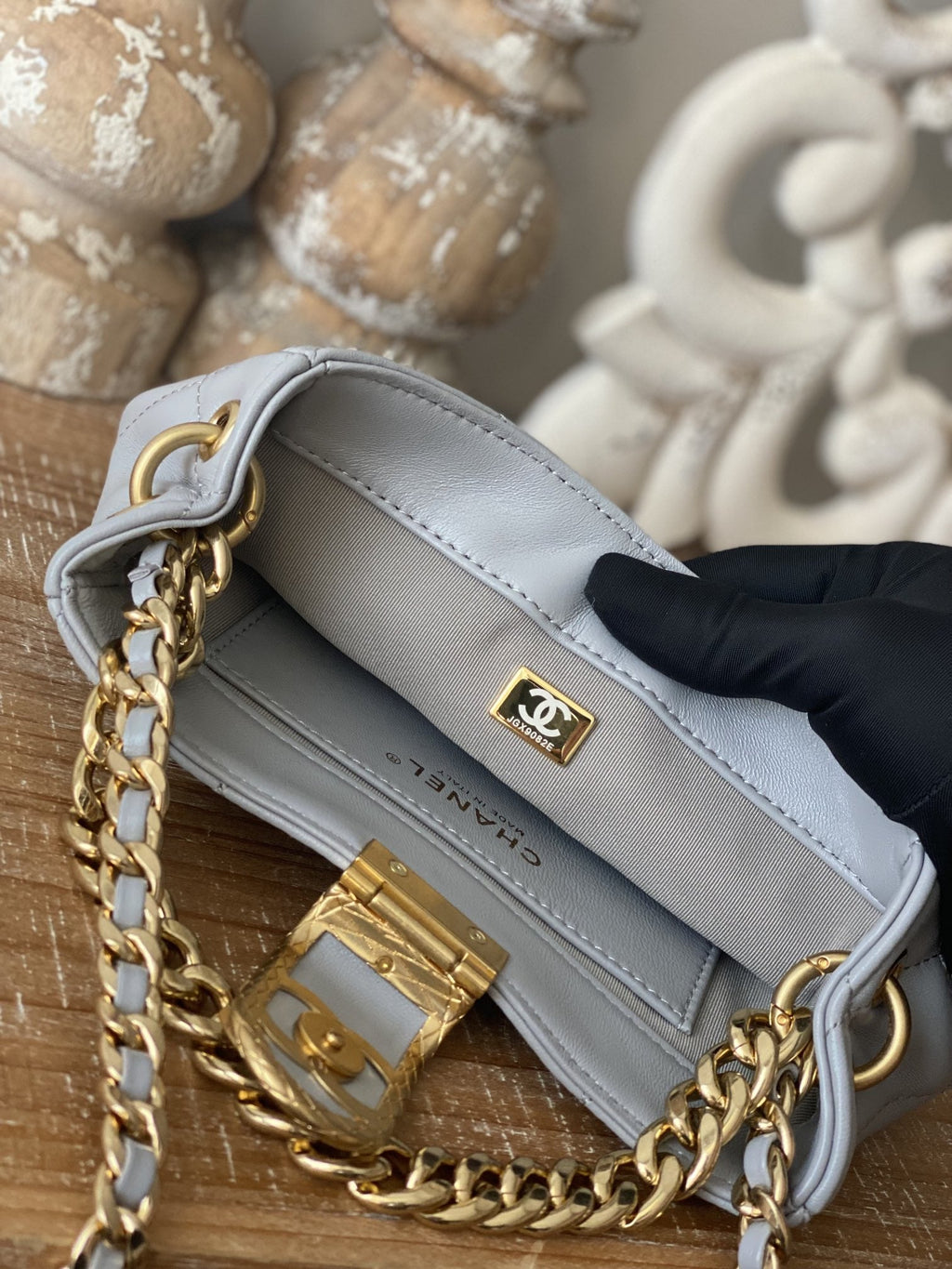 ChanelSmall Hobo Bag Gold Hardware Grey For Women Handbags, Shoulder Bags 7.5in/19cm