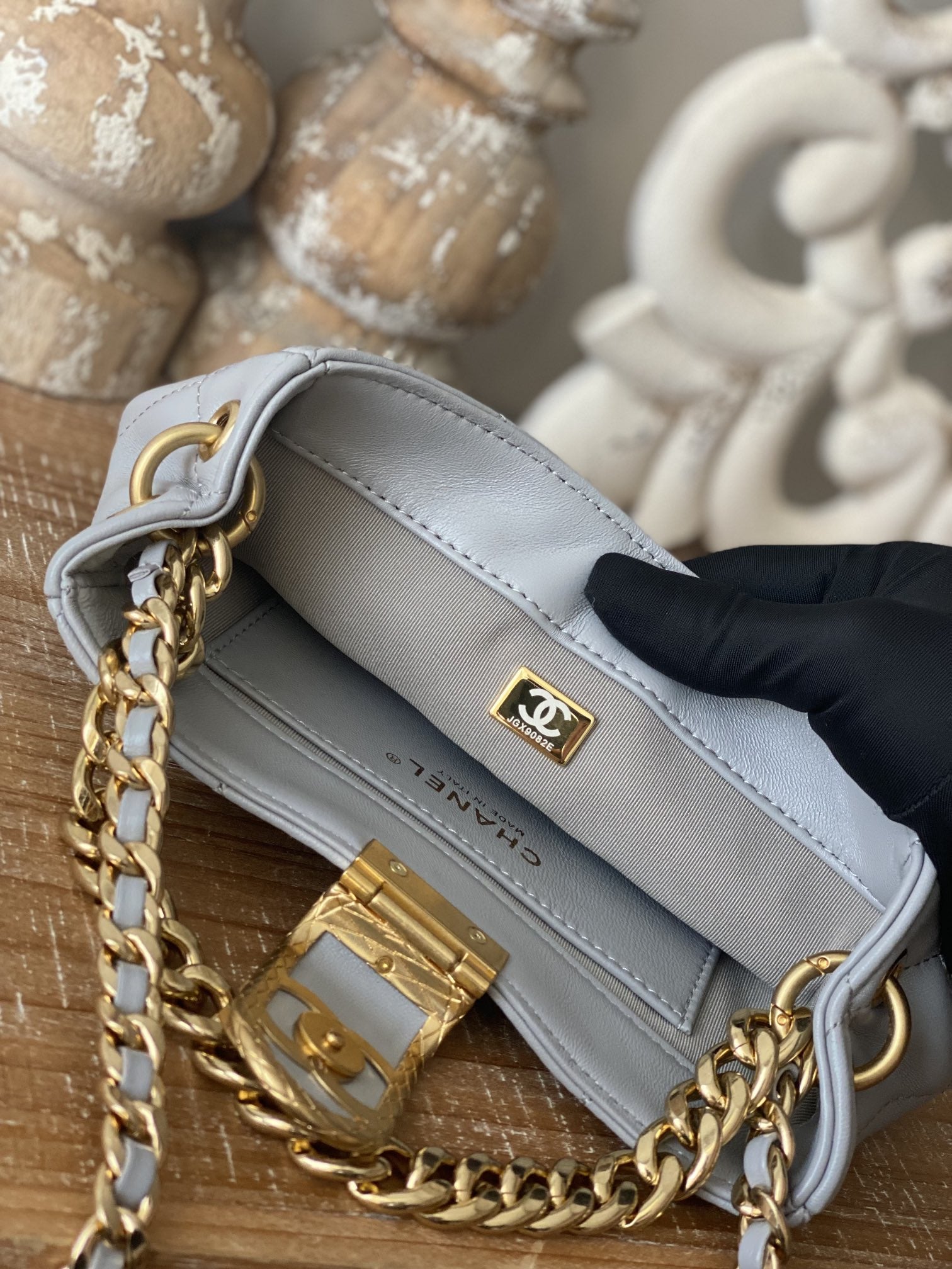 ChanelSmall Hobo Bag Gold Hardware Grey For Women Handbags, Shoulder Bags 7.5in/19cm
