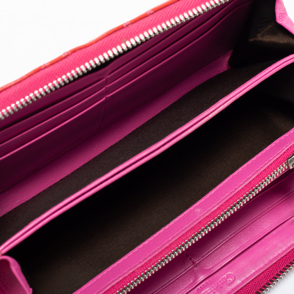 Dior Pink  Leather Lady Dior Zip Around Wallet