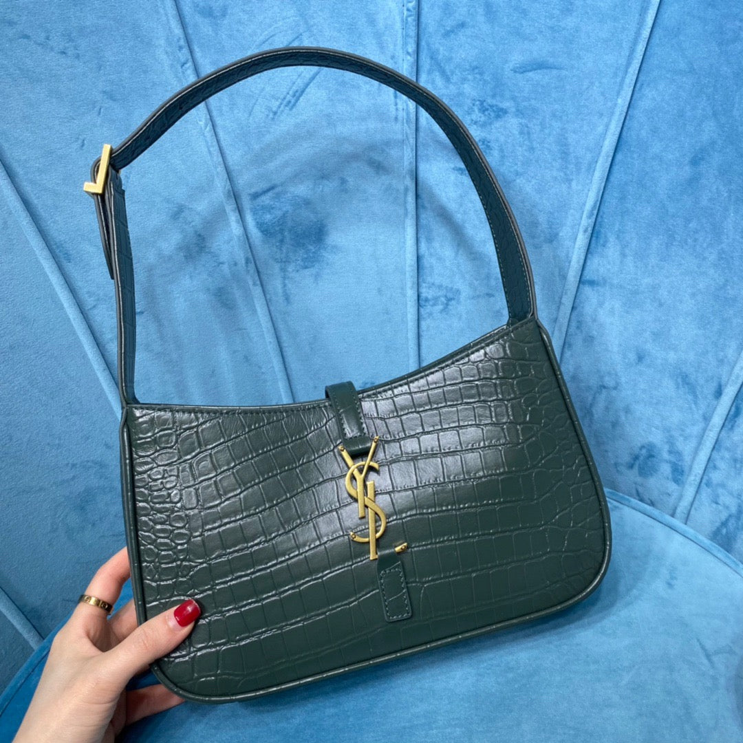 YSSL Le 5 Ã 7 Hobo Bag In Crocodile Embossed Shiny Dark Green For Women 9in/23cm YSL 657228DZE0W3045