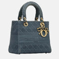 CHRISTIAN DIOR Grey Medium Cannage Lady D-Lite Bag
