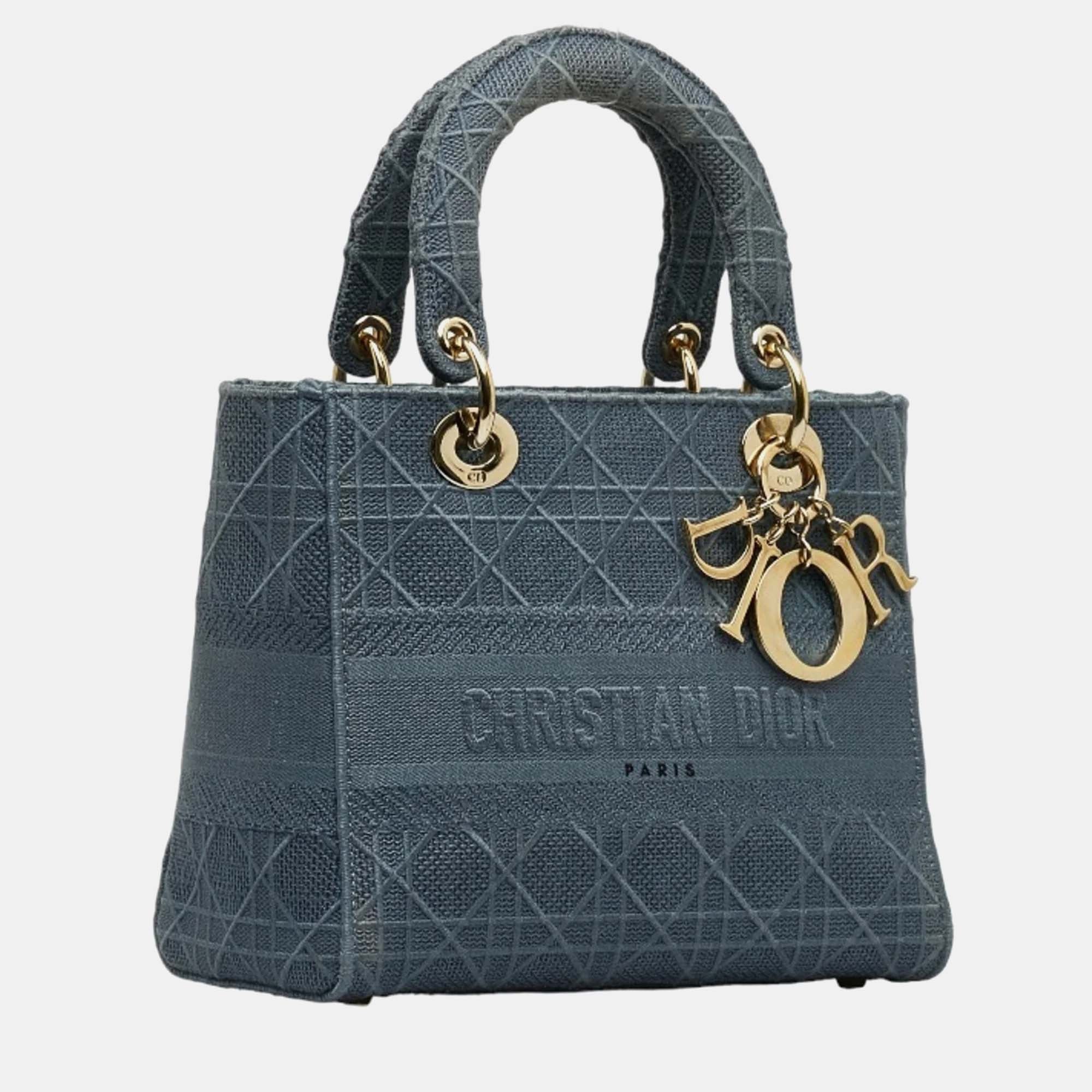 CHRISTIAN DIOR Grey Medium Cannage Lady D-Lite Bag