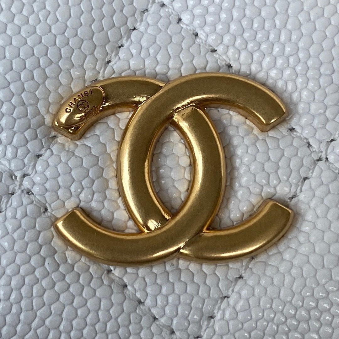Chanel Clutch With Chain Gold Hardware Grained Shinny White For Women Handbags, Shoulder Bags 4.7in/12cm AP2857