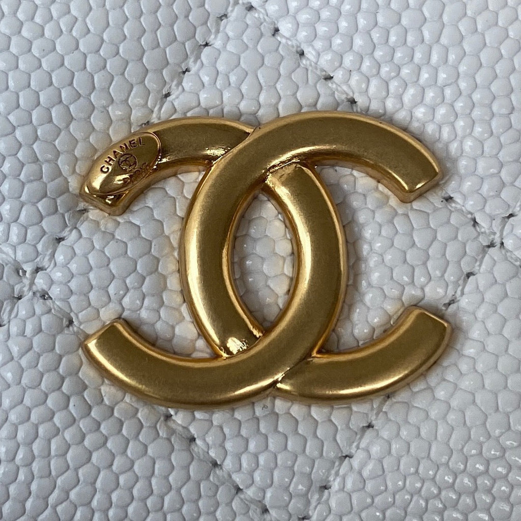 Chanel Clutch With Chain Gold Hardware Grained Shinny White For Women, Women’s Handbags, Shoulder Bags 4.7in/12cm AP2857