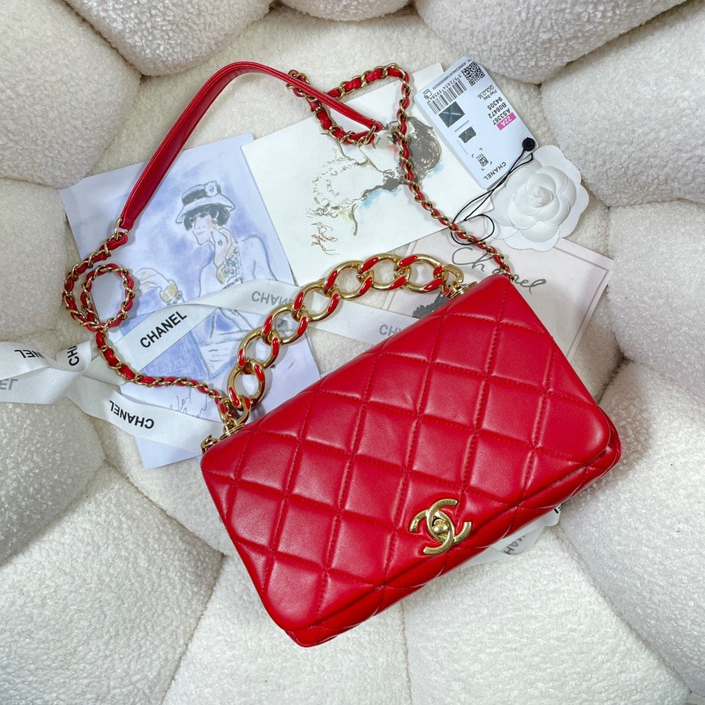 ChanelLarge GlamIap Bag Gold Hardware Red For Women Handbags, Shoulder Bags 9.1in/23cm AS3367
