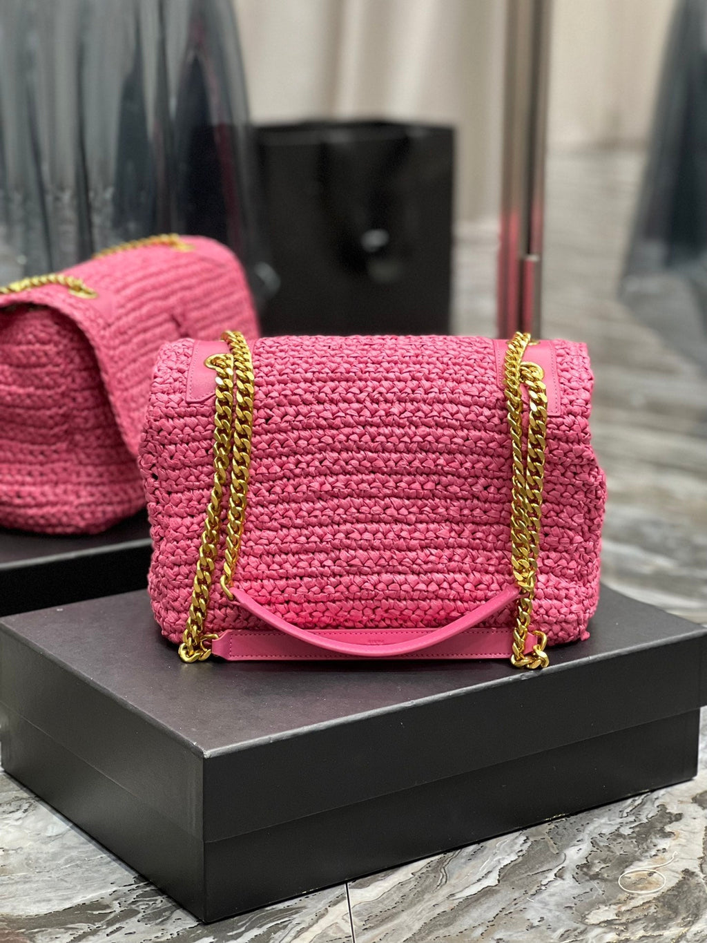 YSSL Niki Medium Chain Bag In RaTop QualityTop Qualitya For Women 11in/28cm Pink YSL