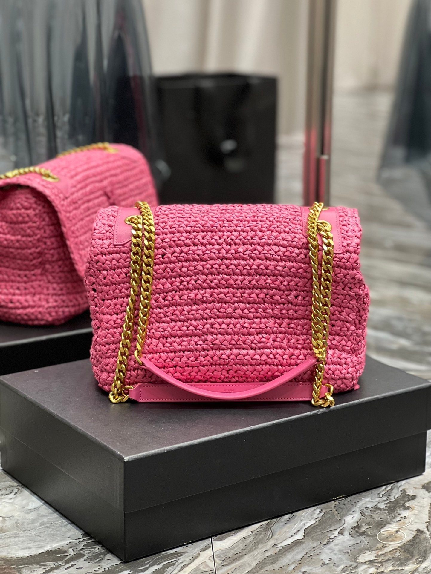 YSSL Niki Medium Chain Bag In RaTop QualityTop Qualitya For Women 11in/28cm Pink YSL