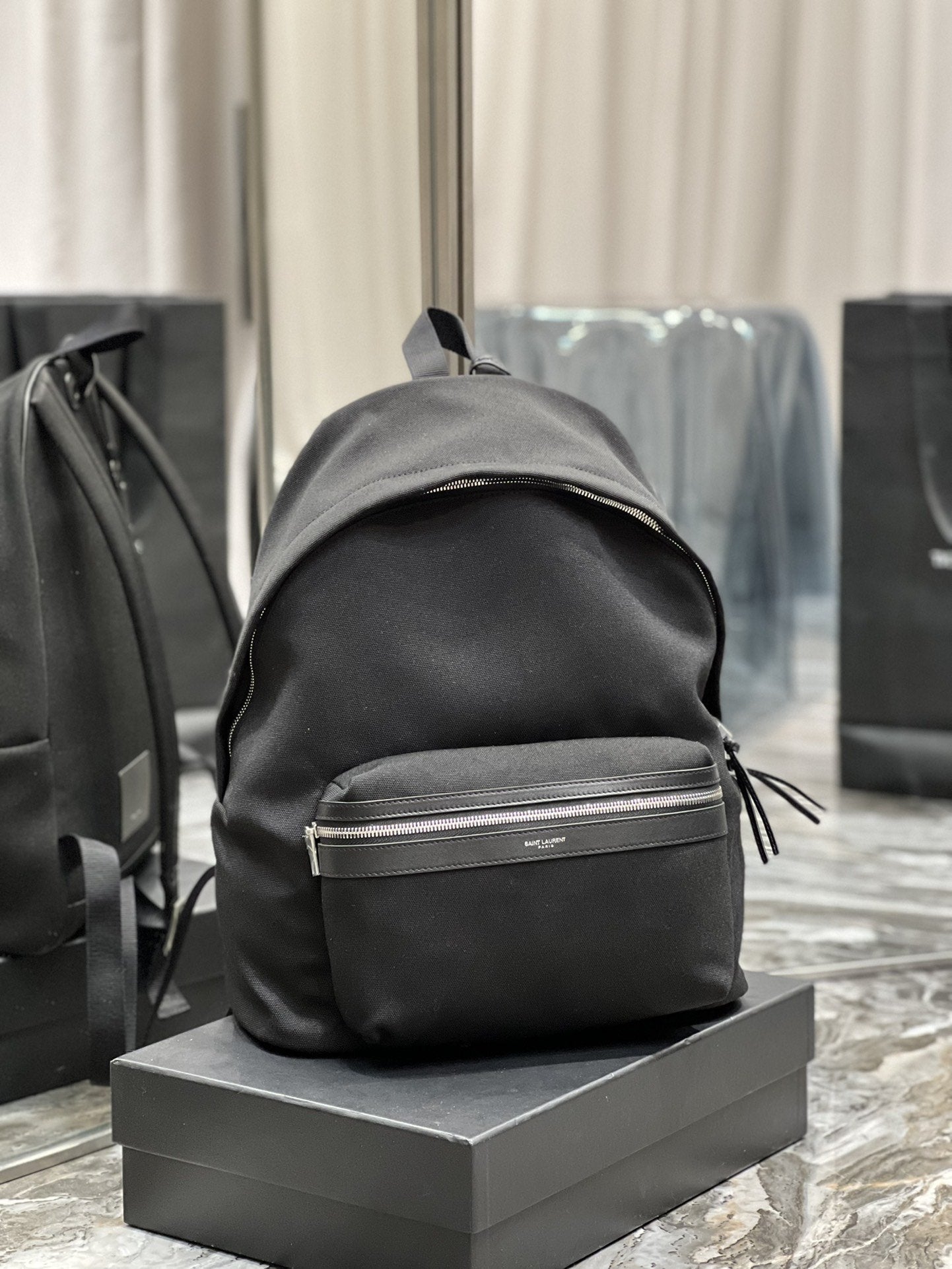 Top Quality City Backpack In Canvas Unisex For Women 15in/38cm Black YSL
