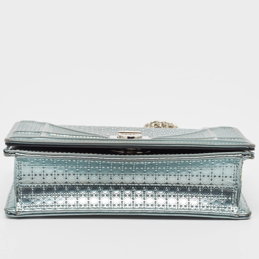Dior Light Blue Microcannage  Leather Mini Diorama Chain Shoulder Bag..