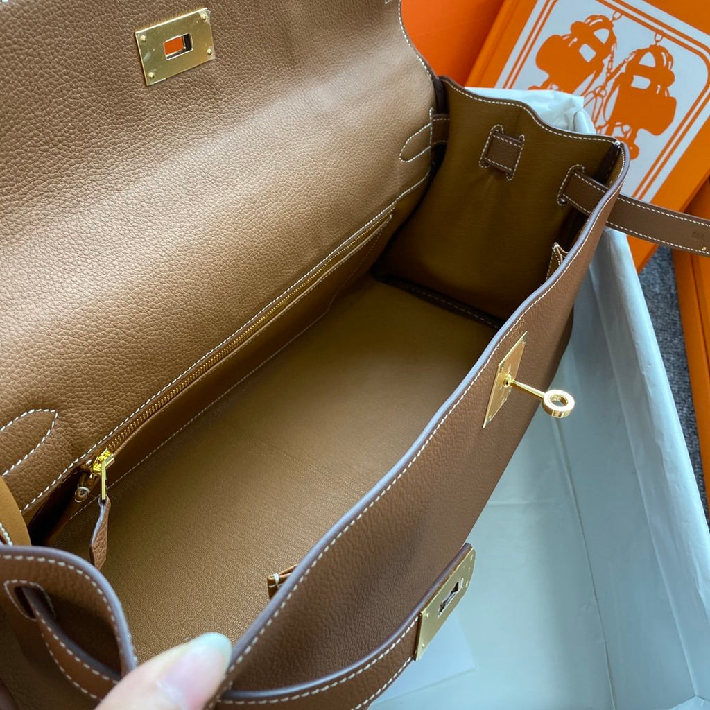 Shoulder Kelly CK37 Brown For Women Gold Color Hardware 16.5in/42cm