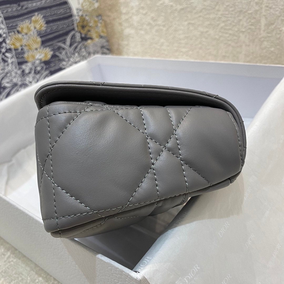 Dior Mini Caro Bag Gray Padded Macrocannage, Gray, For Women Women’s Handbags, Crossbody Bags, 20cm CD