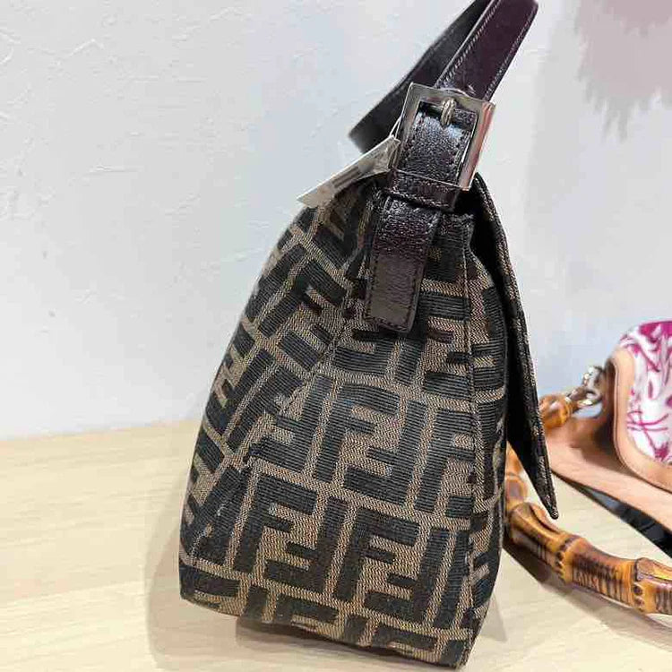 Zucca Print Mamma Baguette Shoulder Bag, Brown Canvas & Leather