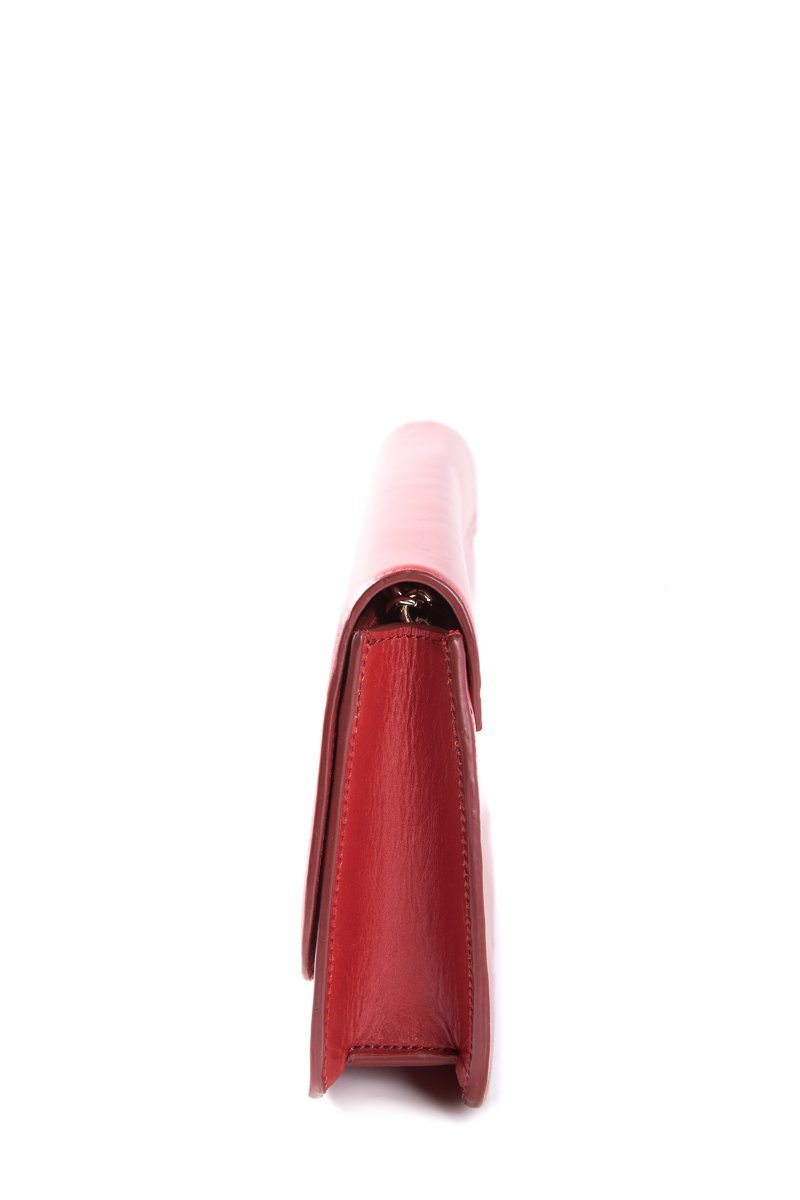 Mark Cross Red Leather Clutch with Shoulder Chain